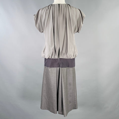 SPORTMAX Size XS Grey Black Silk Virgin Wool Blend Two Tone Pleated Dress