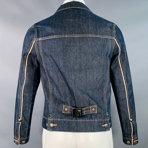 FIBEROPS Size S Blue Indigo Contrast Stitch Cotton Jacket