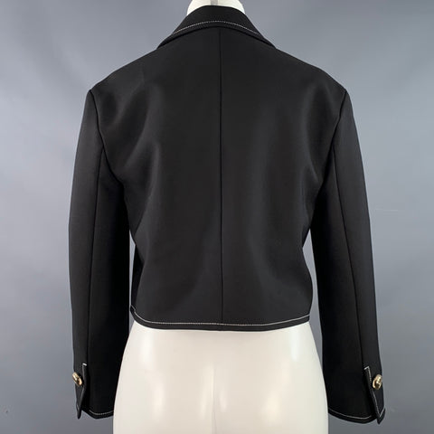 SANDRO Taille 4 Noir Doré Mélange Polyester Col Claudine Veste Courte Blazer
