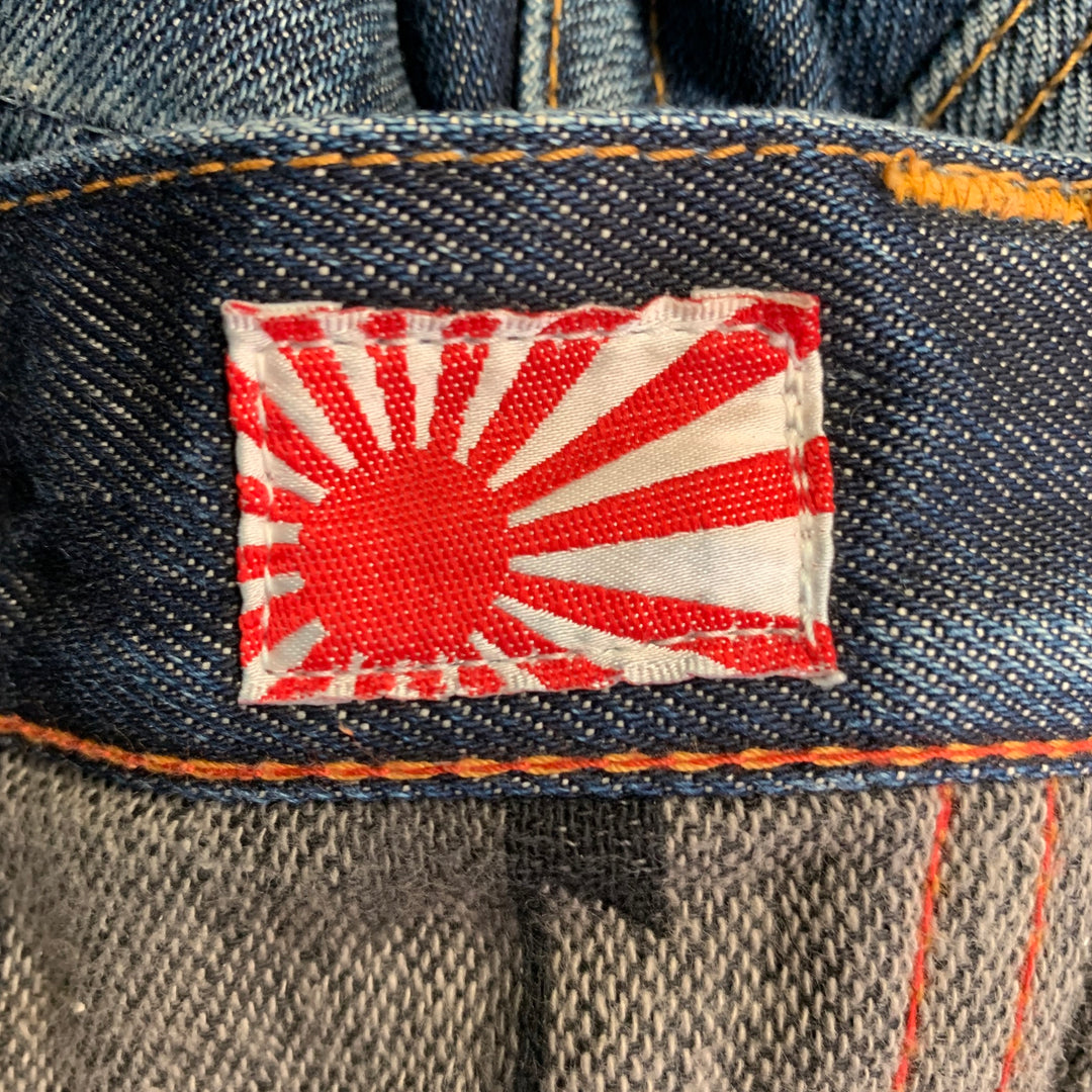 PRPS NOIR Size 33 Indigo Washed Selvedge Denim Straight Distressed Jeans