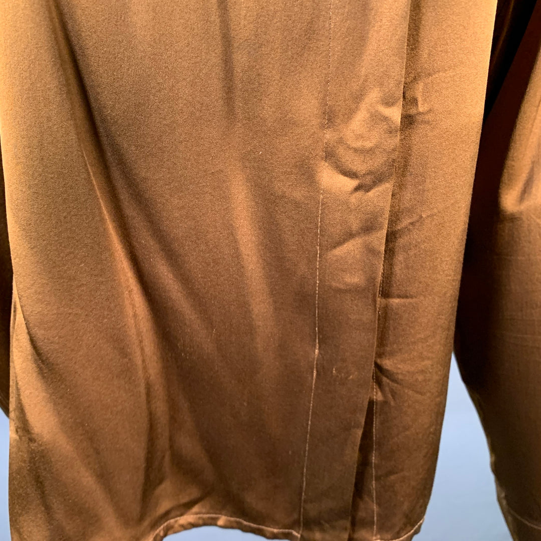 HAIDER ACKERMANN Size S Brown Silk Satin Nehru Collar Hidden Buttons Shirt