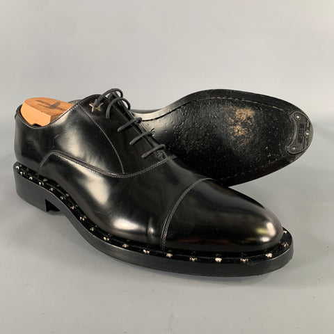 JIMMY CHOO Size 8 Black Studded Leather Cap Toe Lace Up Shoes