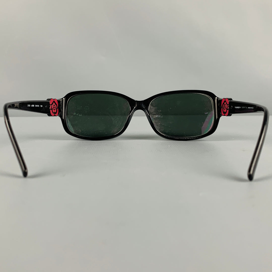 CHANEL Black Red Camellia Sunglasses Frames