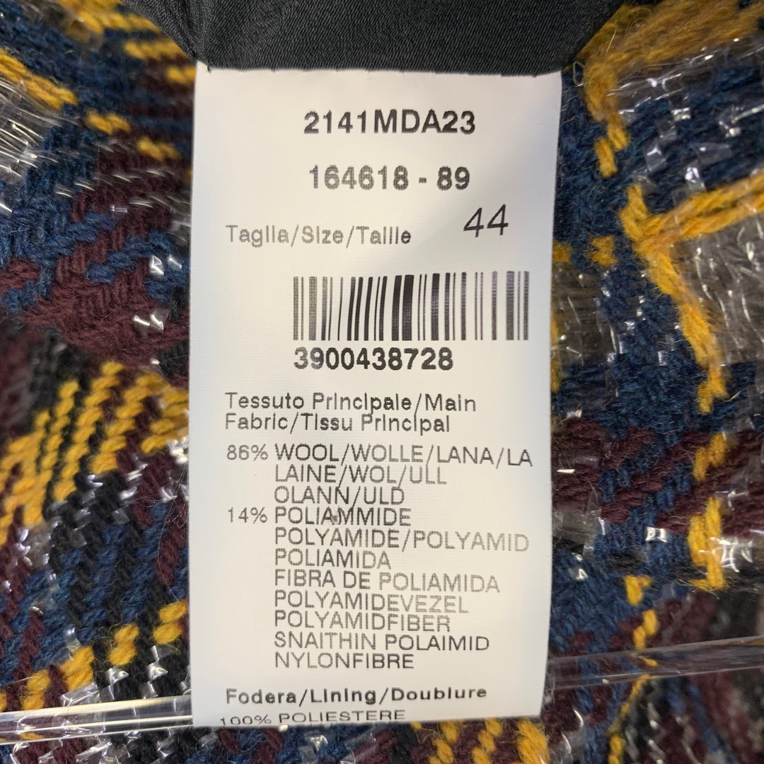 MSGM Size 8 Yellow Black Silver Wool Blend Plaid Ruffle Mini Dress