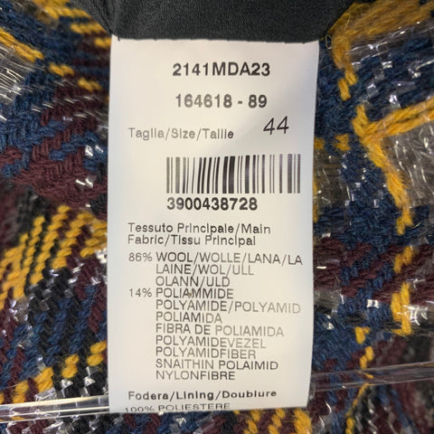 MSGM Size 8 Yellow Black Silver Wool Blend Plaid Ruffle Mini Dress