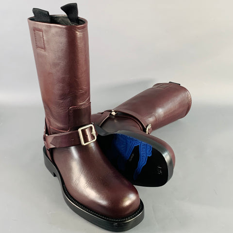 BURBERRY Size 9.5 Burgundy Leather Calf High Pull On Harness Boots