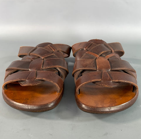 YVES SAINT LAURENT Size 11 Brown Woven Leather Flat Sandals