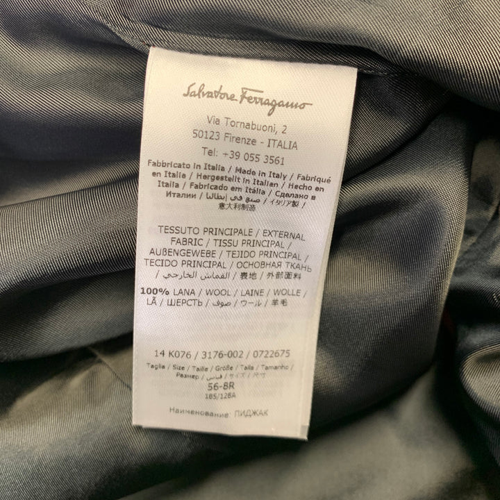 SALVATORE FERRAGAMO Size 46 Burgundy Wool Notch Lapel Suit