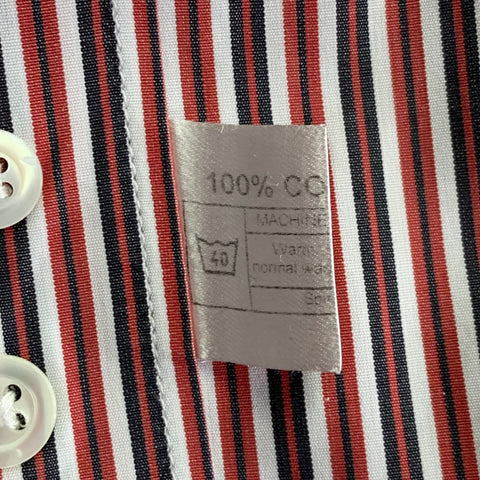 RICHARD JAMES Size L Red White Stripe Cotton Curved Cutaway Long Sleeve Shirt
