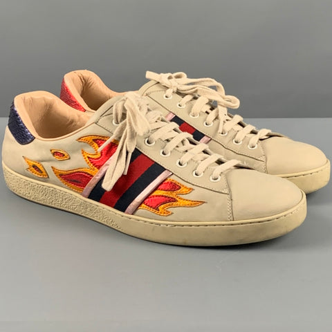GUCCI Size 11 Beige Multicolour Leather Low Top Sneakers
