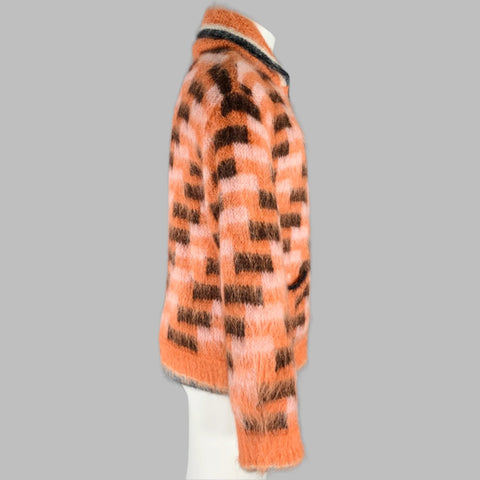MARNI Size S/M Orange Black Fuzzy Wuzzy Mohair Cardigan Jacket