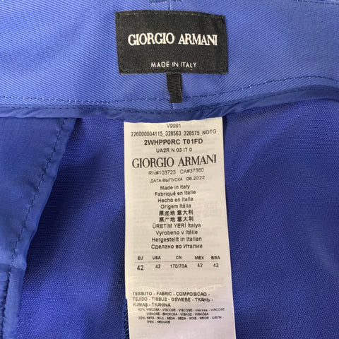 GIORGIO ARMANI Size 6 Blue Velvet Viscose Silk Pants