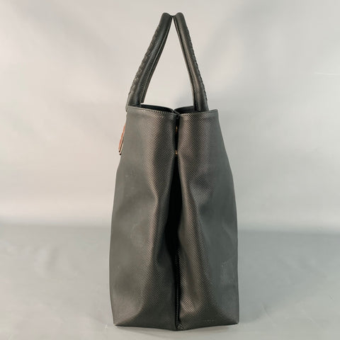 BOTTEGA VENETA Black Textured Coated Canvas Oversized Tote Handbag