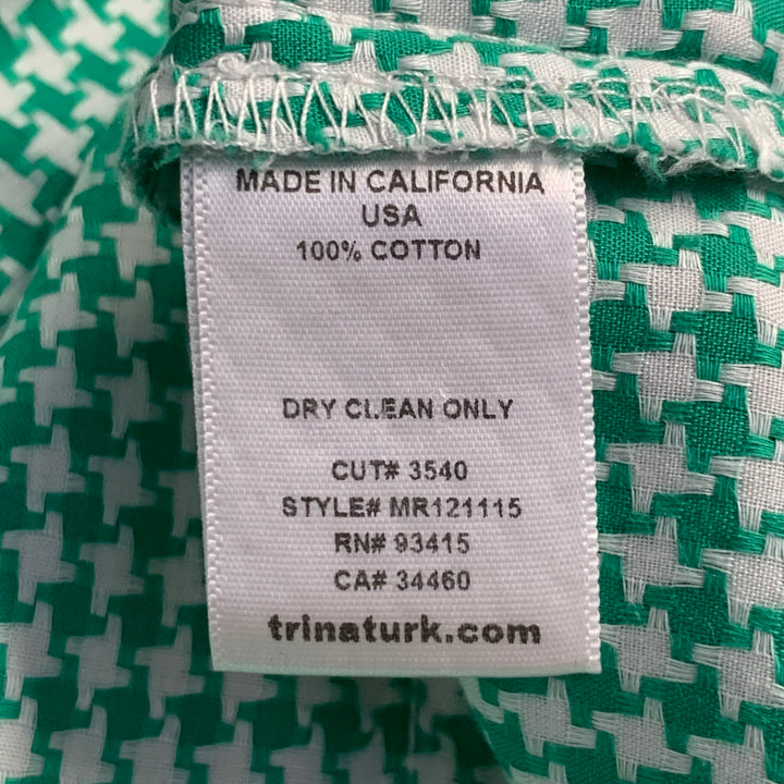 MR TURK Size L Green White Houndstooth Cotton One Pocket Short Sleeve Shirt