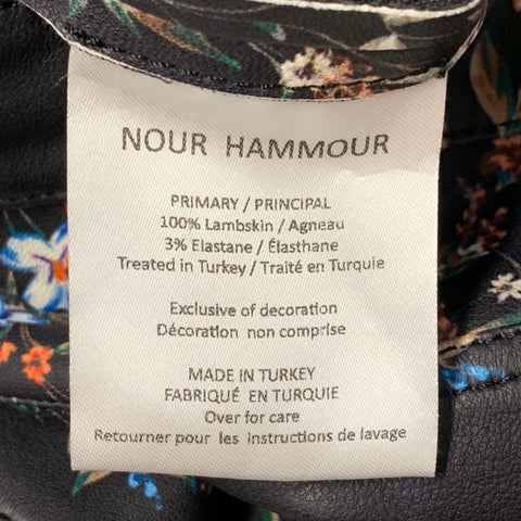 NOUR HAMMOUR Size 25 Black Multi Color Lambskin Leather Floral Skinny Casual Pants