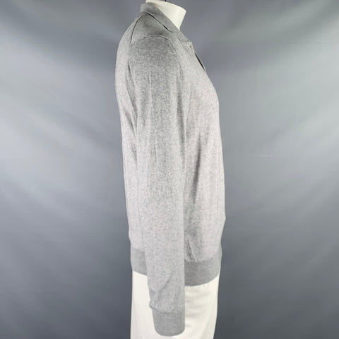 A.P.C. Size L Grey Knit Cotton Cashmere Polo Pullover