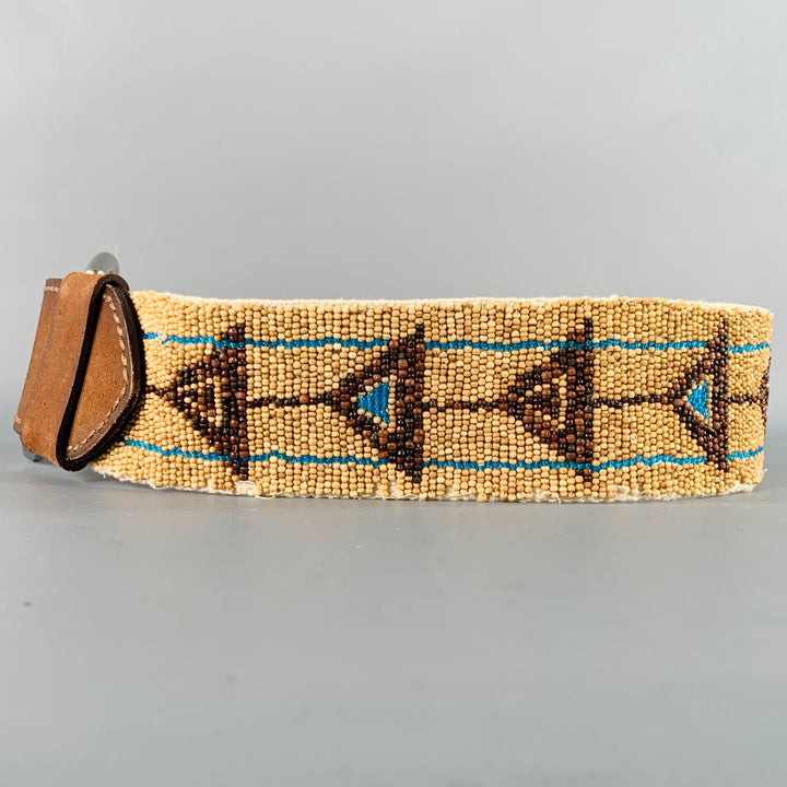 RALPH LAUREN Size M Beige Turquoise Brown Leather Beaded Belt