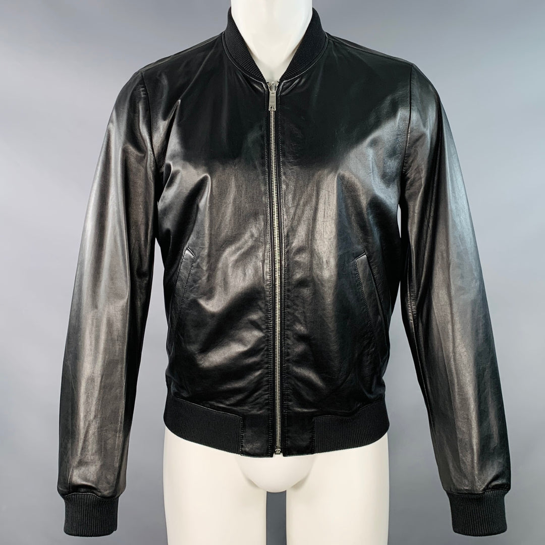 PRADA Size 38 Black Reversible Lambskin Leather Nylon Bomber Jacket