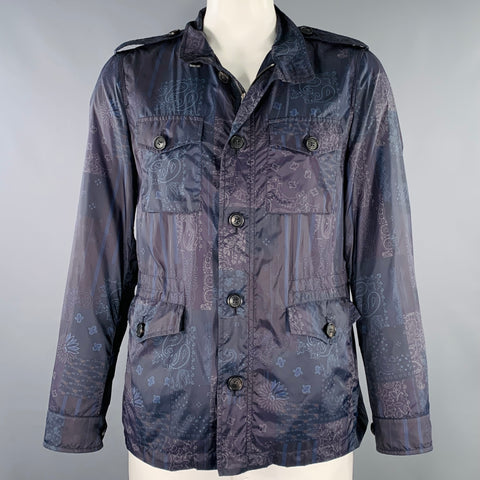 ETRO Size L Caxapa Black Navy Paisley Polyamide Buttoned Pockets Jacket