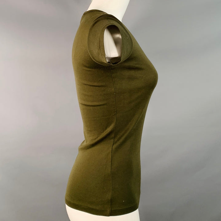 RALPH LAUREN Size S Olive Green Mercerized Cotton Crew Neck T-shirt Casual Top