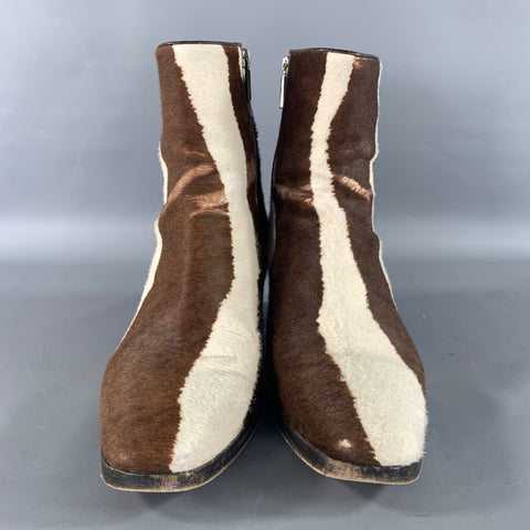 LOUBOUTIN Size 9 Brown Cream Stripe Leather Zip up heel Boots