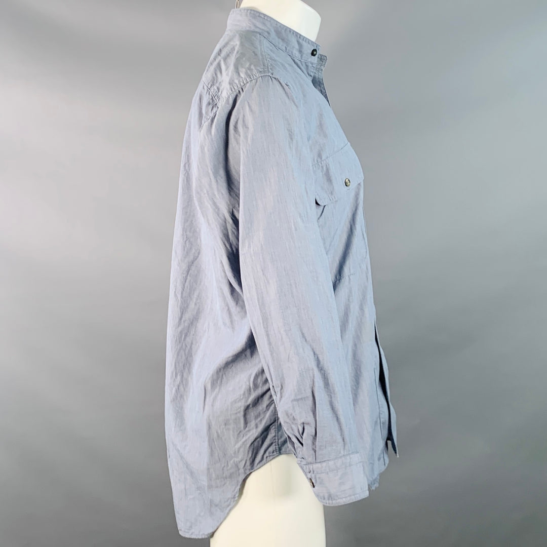 ISSEY MIYAKE Vintage Size M Blue Chambray Cotton Nehru Collar Long Sleeve Shirt