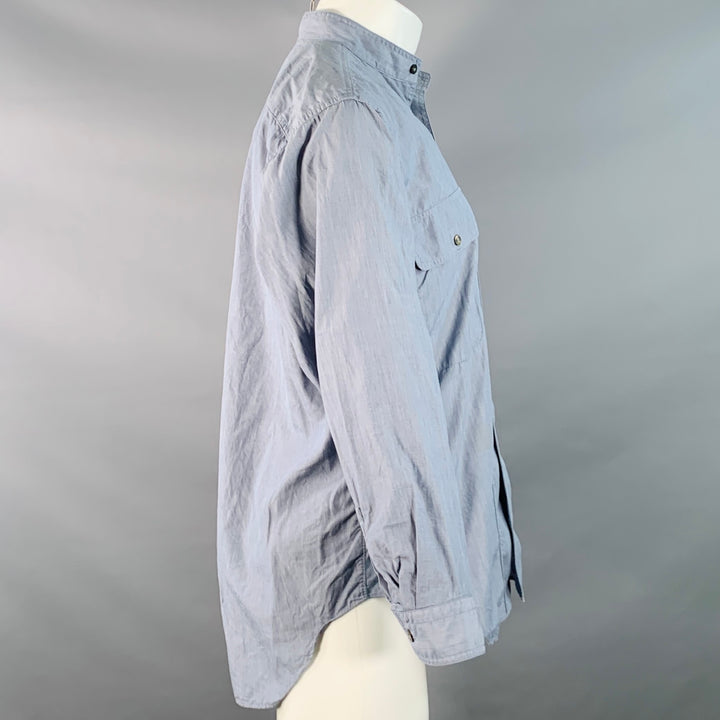 ISSEY MIYAKE Vintage Size M Blue Chambray Cotton Nehru Collar Long Sleeve Shirt