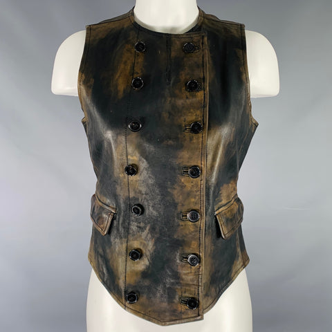 RALPH LAUREN Size 8 Black Brown Leather Distressed Vest