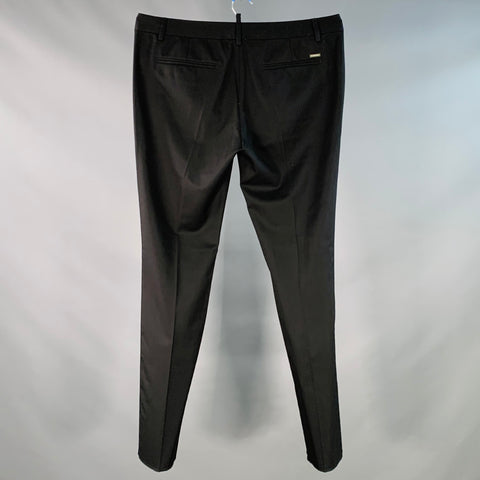 DSQUARED2 Size L Black Virgin Wool Blend Flat Front Dress Pants