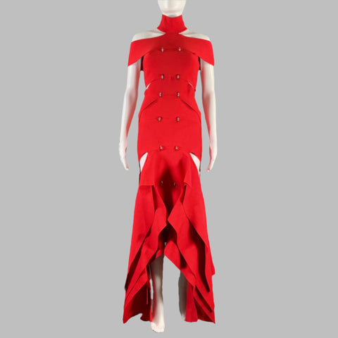 ALEXANDER MCQUEEN Size S Red Viscose Blend Cut Out Long Gown
