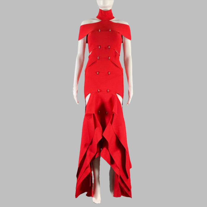 ALEXANDER MCQUEEN Size S Red Viscose Blend Cut Out Long Gown