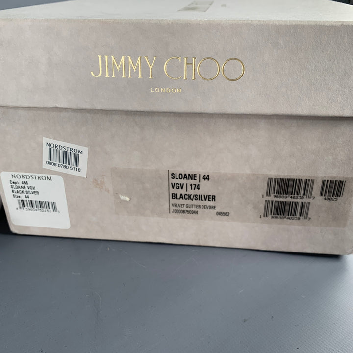 JIMMY CHOO Size 11 Velvet Glitter Devore Sloan Black Silver Slip On Loafers