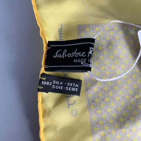 SALVATORE FERRAGAMO Yellow White Abstract Pocket Square