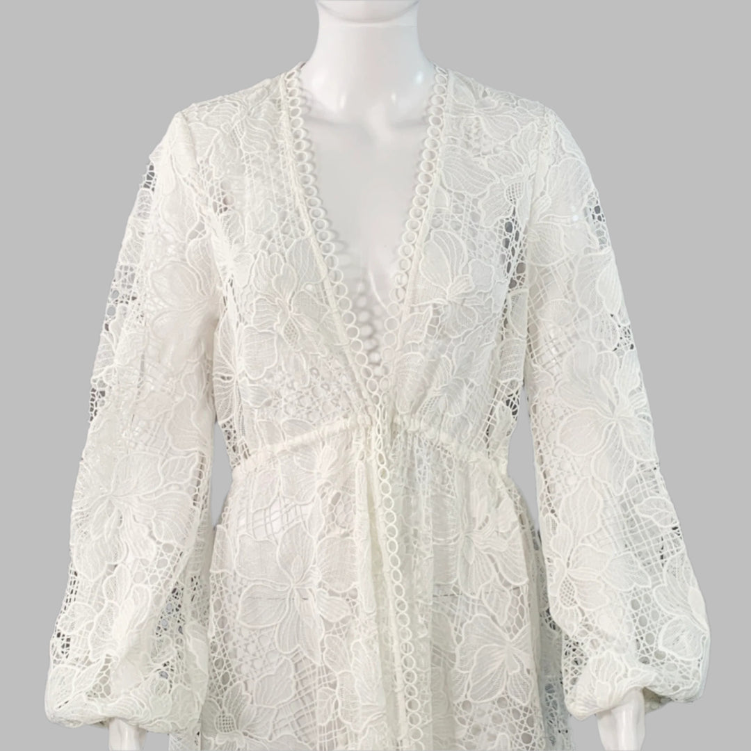 TED BAKER Size M Liliha White Polyester Lace Maxi Robe Dress