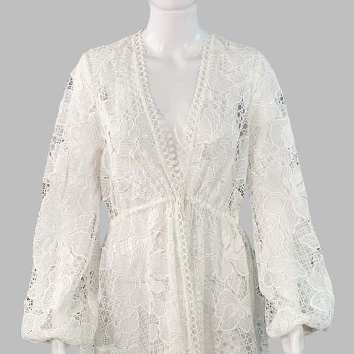 TED BAKER Size M Liliha White Polyester Lace Maxi Robe Dress