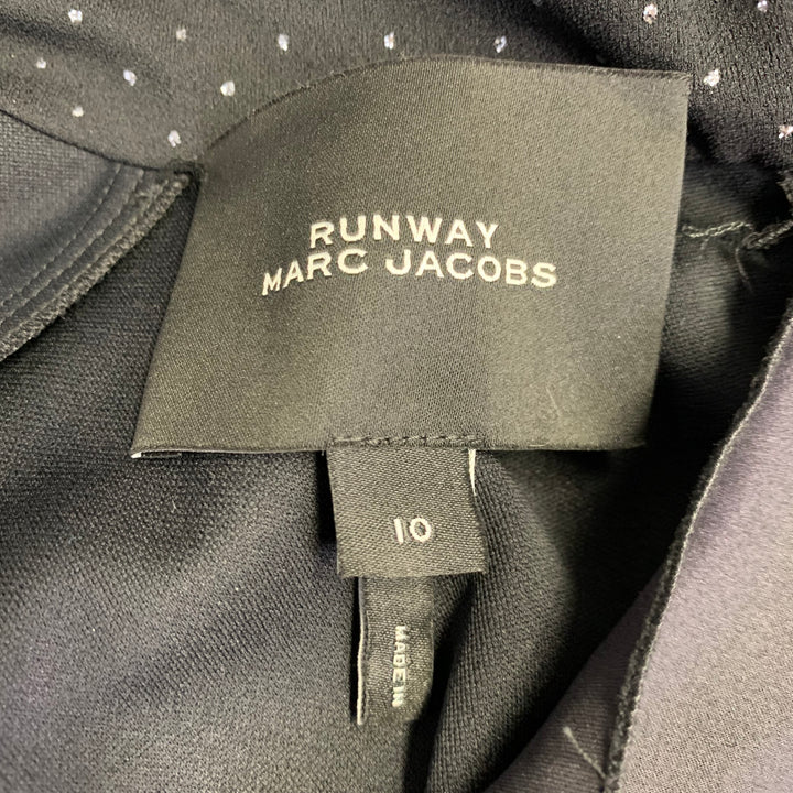 MARC JACOBS RUNWAY Size 10 Black Silver Dots Long Sleeve High Neck Bow A-Line Dress