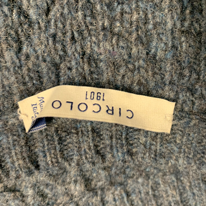CIRCOLO Size M Blue Grey Diamond Cable Knit Merino Wool Crew Neck Sweater