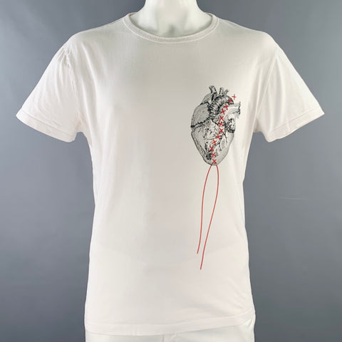 PORTS 1961 Size XL White Black Red Heart Print Cotton Crew Neck T-shirt