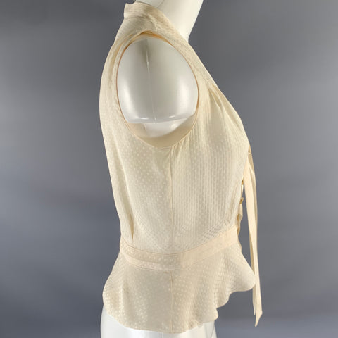 LOUIS VUITTON Size S Cream Silk Monogram Sleeveless Blouse