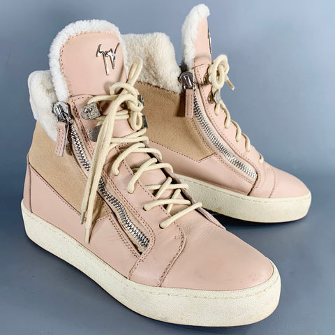 GIUSEPPE ZANOTTI Size 10 Pink Cream Leather High Top Lace-Up Sneakers