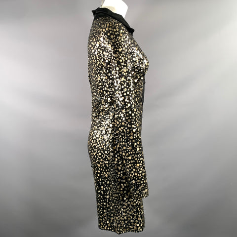 NAEEM KHAN Size 8 Black Gold Mesh Midi Knee Length Dress