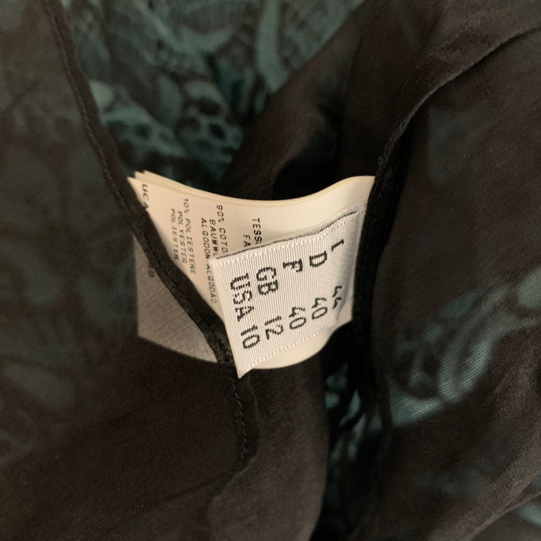 EMANUEL UNGARO Size 10 Blue Black Cotton Polyester Floral Cocktail Dress