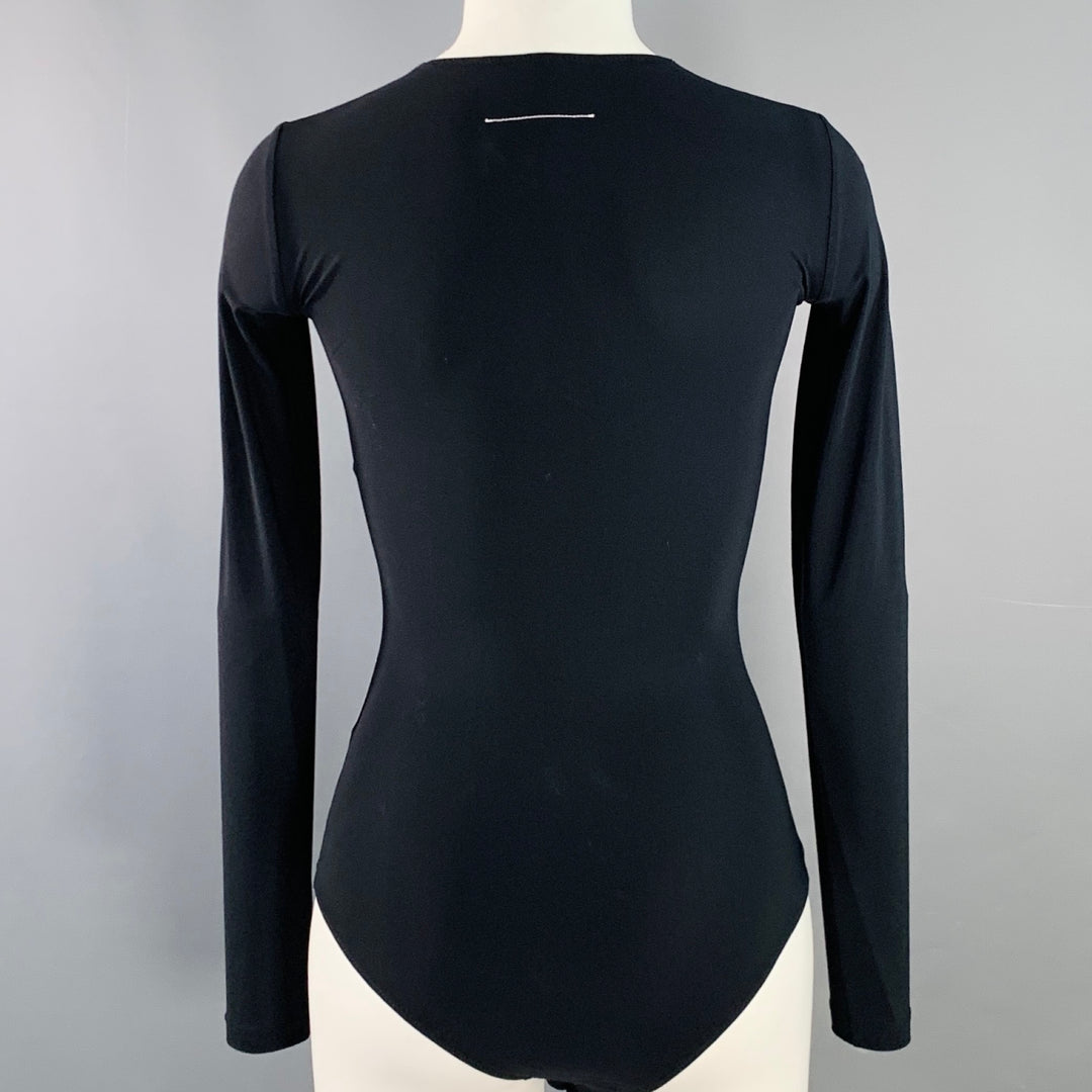 MAISON MARGIELA Size XS Black Polyamide Blend Studded Crew Neck Bodysuit