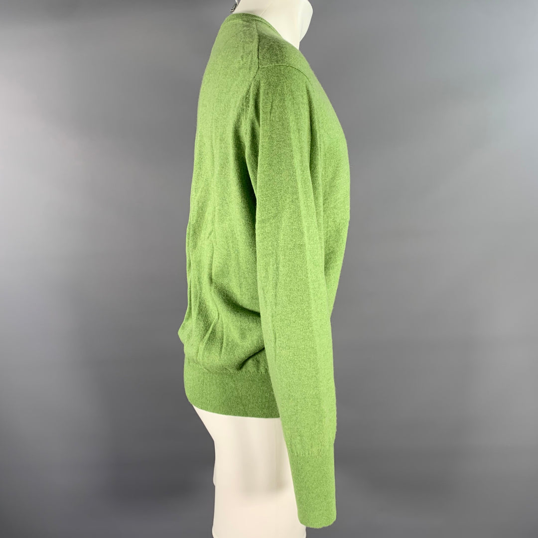TURNBULL & ASSER Size L Green Knitted Cashmere Crew-Neck Sweater