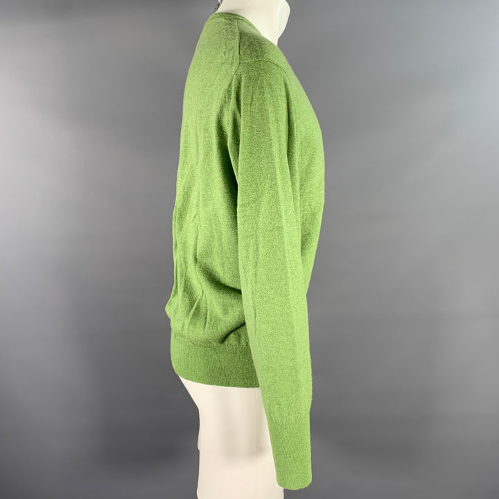 TURNBULL & ASSER Size L Green Knitted Cashmere Crew-Neck Sweater