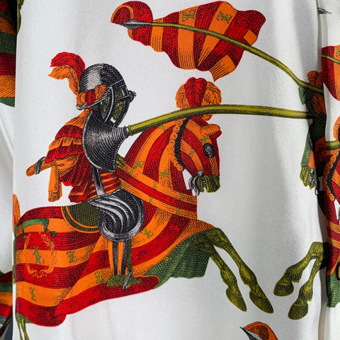 BILLIONAIRE COUTURE Size XL White Green Orange Print Silk Long Sleeve Shirt