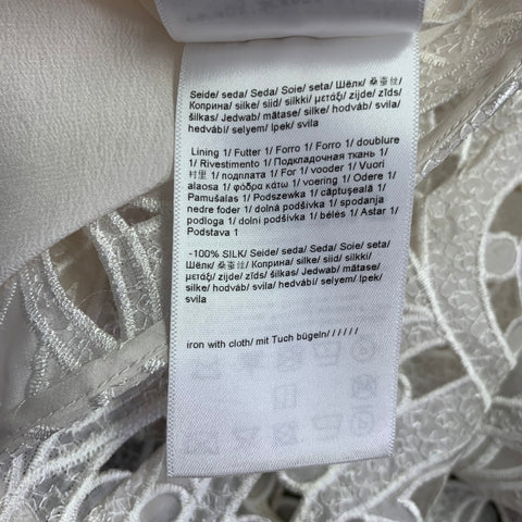 Robe droite sans manches en soie et dentelle écrue à col bateau, taille 6, ESCADA