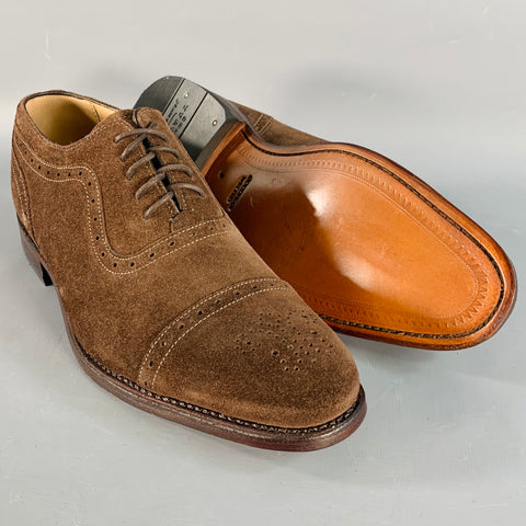 CHARLES TYRWHITT Size 9 Parker Brown Perforated Suede Oxford Lace-Up Shoes