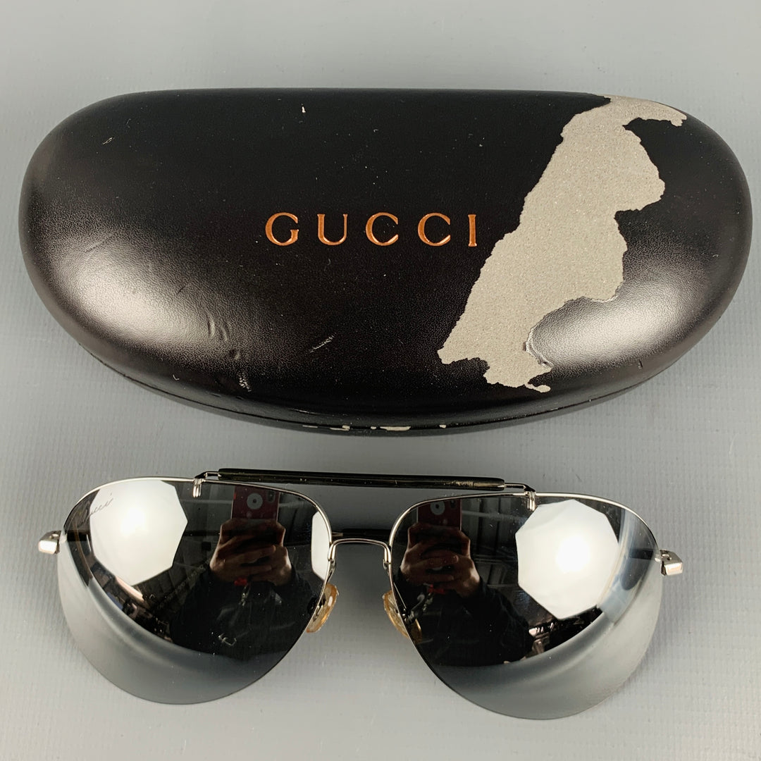 GUCCI Silver Metal Aviator Sunglasses