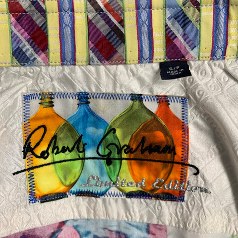 ROBERT GRAHAM Size S White Multi Color Watercolor Cotton Long Sleeve Shirt